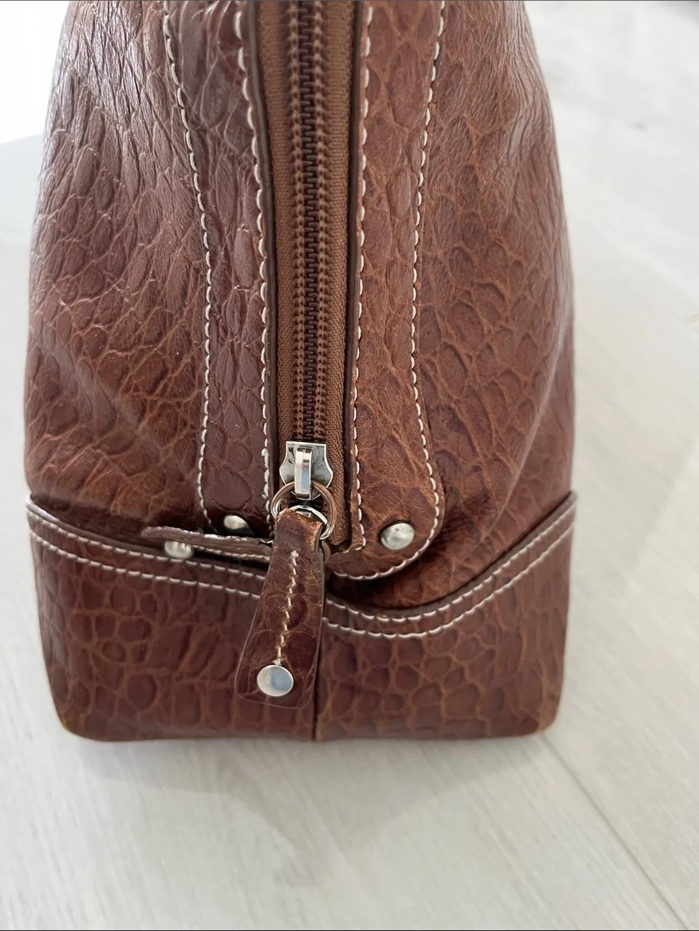 Brown Croc-Embossed Leather Top-Handle Bag from Talbots